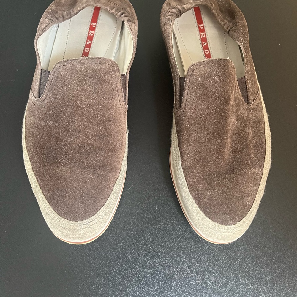 Prada Brown Suede Slip-On Loafers